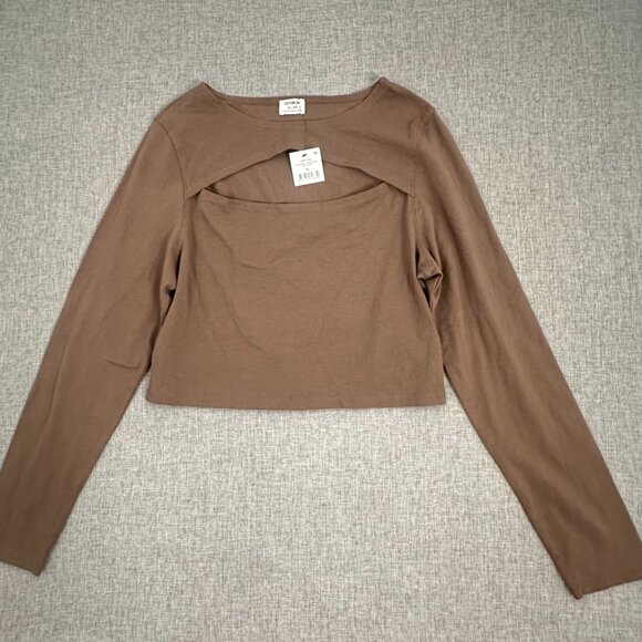 NEW! Cotton: On Crop Top Lara‎ Keyhole Long sleeve Brown XL Stretch - Picture 2 of 13